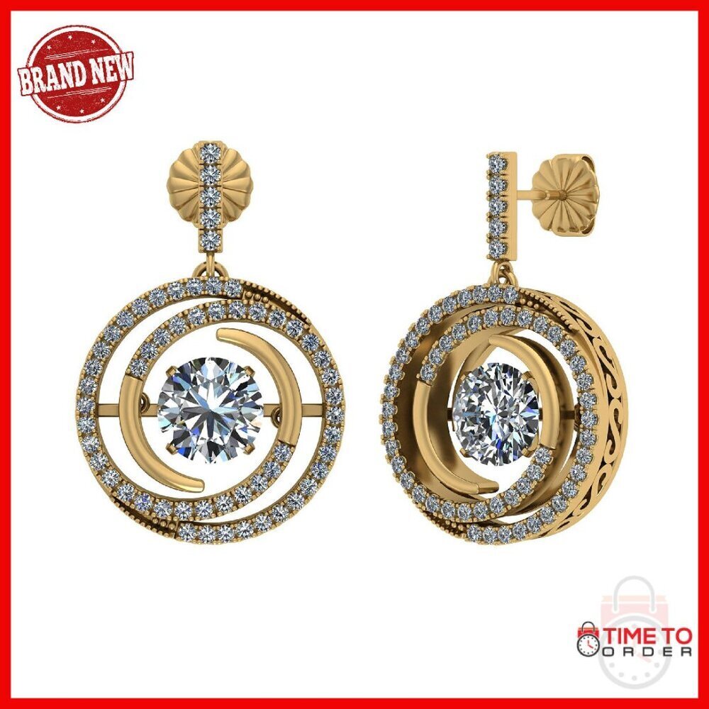 Sterling Silver Dangle Earrings with Dancing Zirconia Center Stone